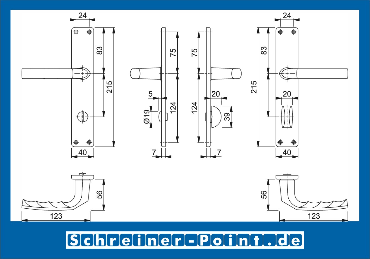 Hoppe Birmingham Aluminium Langschildgarnitur F1 Natur 1117/202SP, 2533847, 3102571, 2533978, 3102627, 2534014, 3102651, 2534006, 3147850